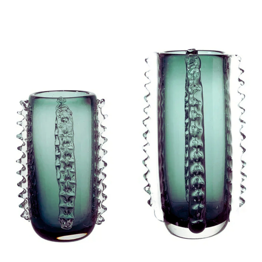 Set aus 2 handgefertigten Glasvasen – dick, schwer, luxuriös, modern