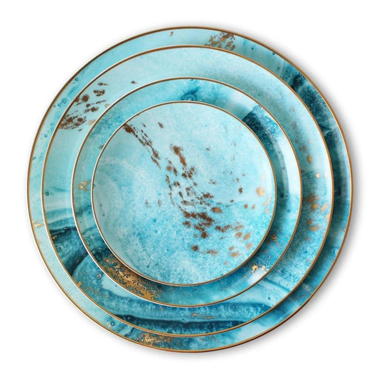 Blau Goldrand Klassisches Luxus Bone China Geschirrset