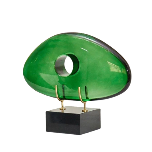 Luxuriöse grüne Desktop-Skulptur – Kristall & Marmor