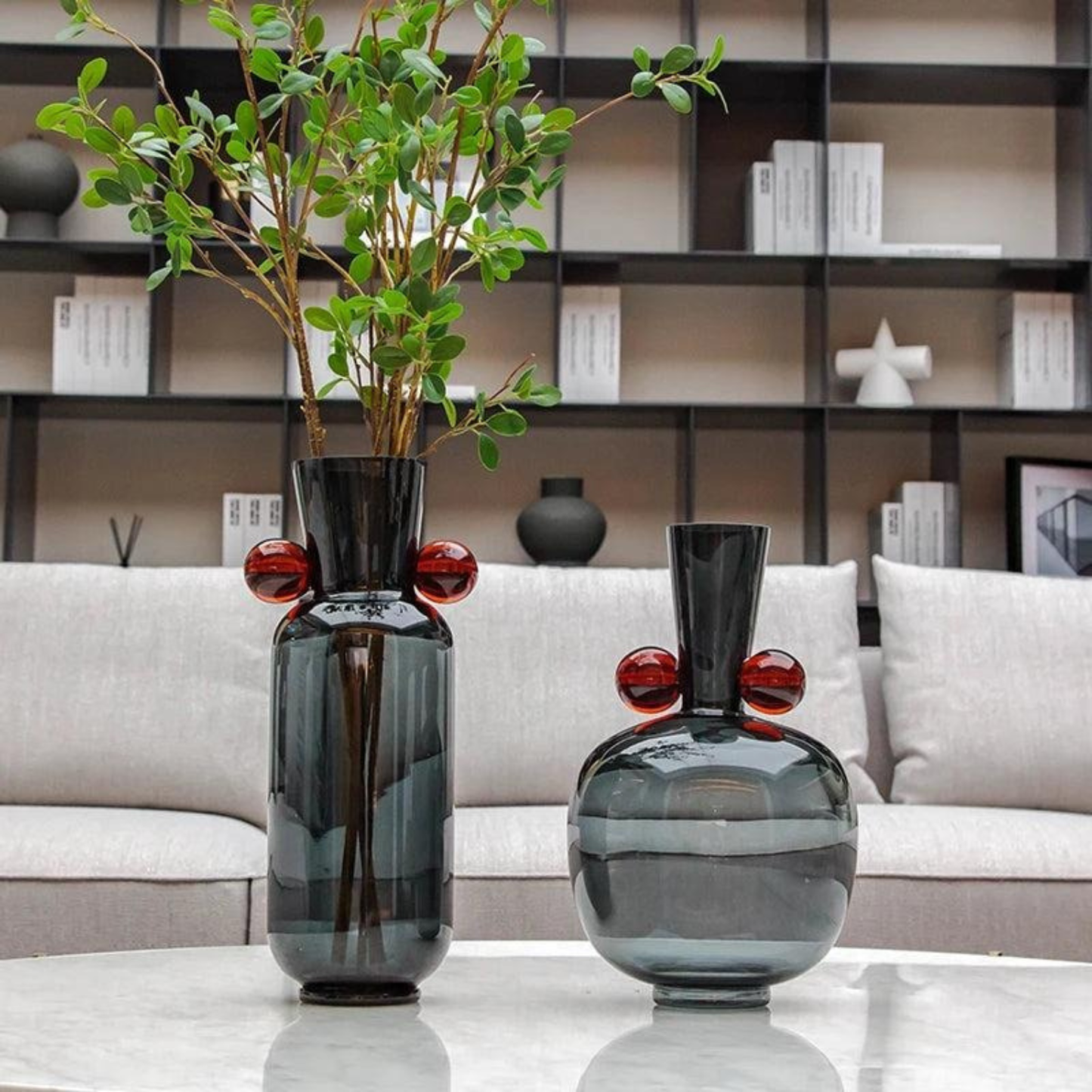 Luxusgraue Glasvase – modern, einzigartig, für Blumen & Hydroponik