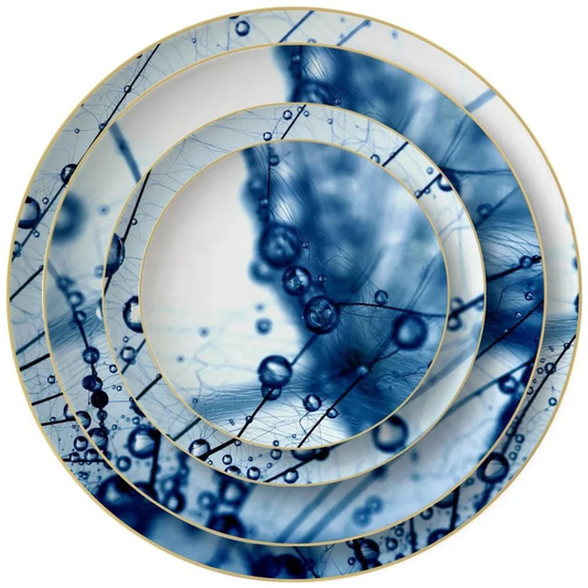 Luxuriöses Blue Crystal Dewdrops Muster Geschirrset