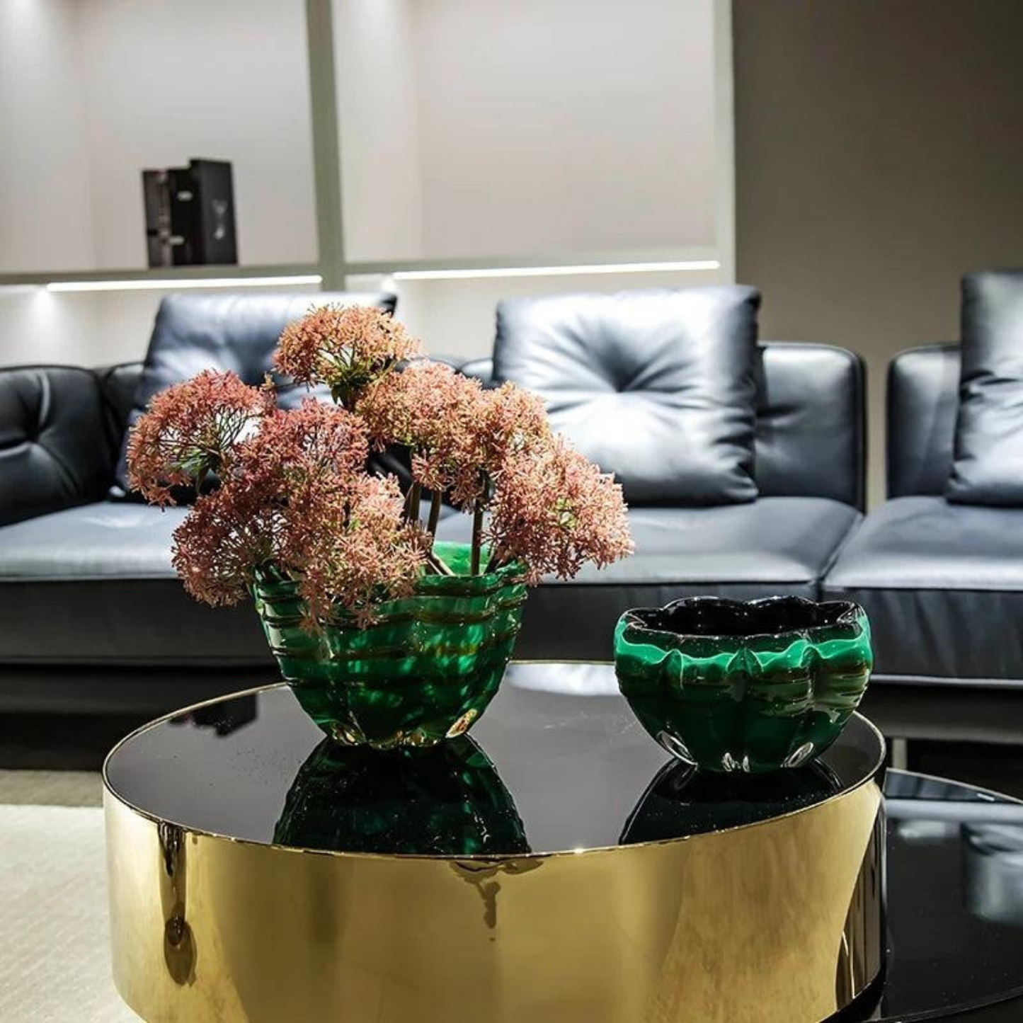 2er Set Luxus Wellenförmige Grüne Glas Schalen