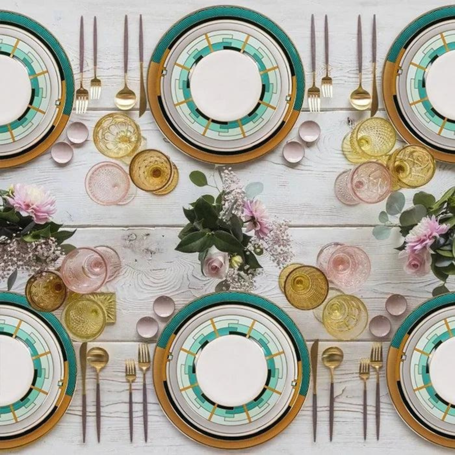 Luxuriöses Green & Yellow Circular Bone China Geschirrset