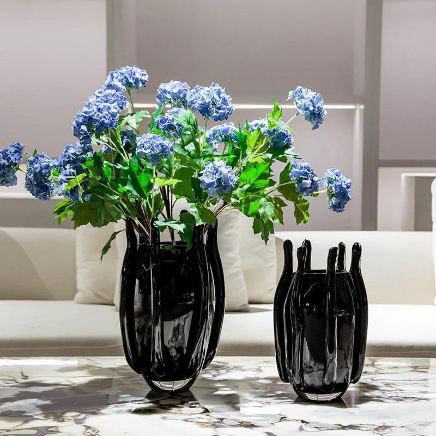 Luxus schwarze Glasvase – modern, einzigartig, Wohnraum Centerpiece