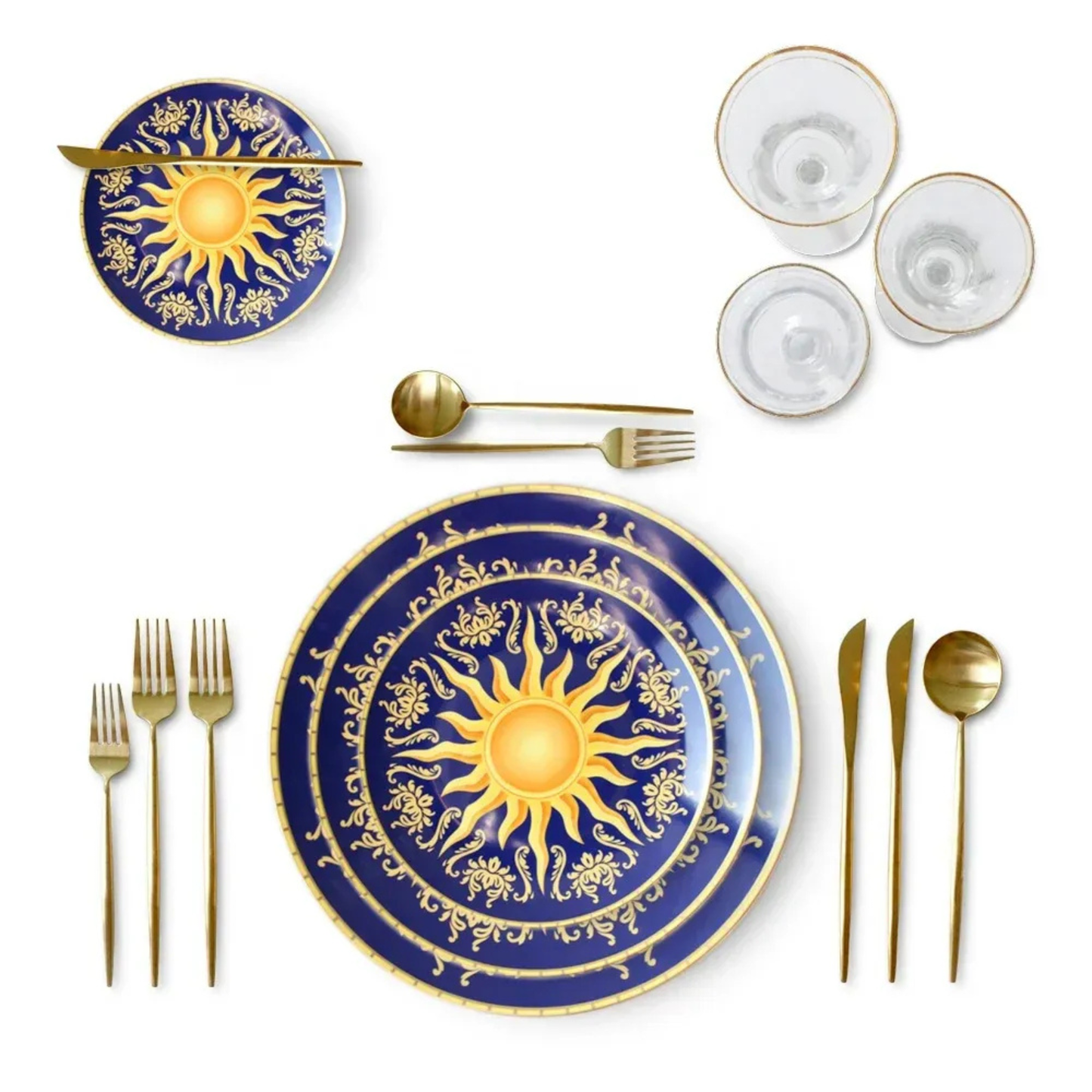 Royal Blau-Gold Sonnen Bone China Geschirrset