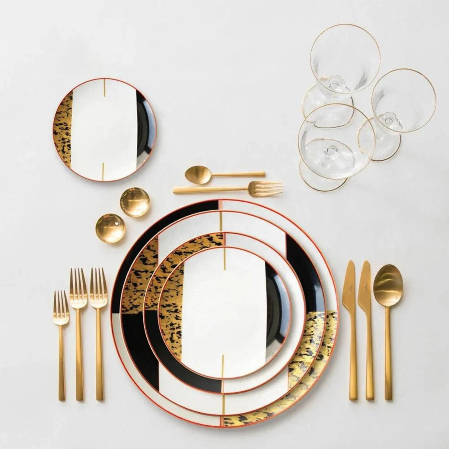 Schwarz Gold Marmor Luxus Bone China Geschirrset
