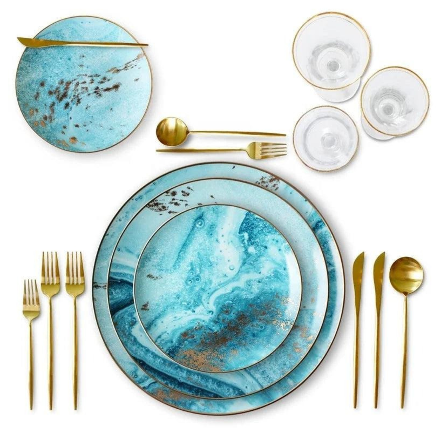 Blau Goldrand Klassisches Luxus Geschirrset