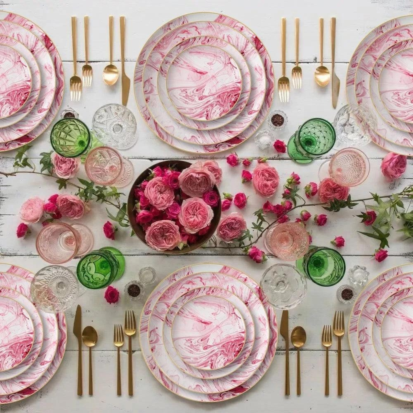 Rosa Marmor Muster Luxus Bone China Geschirrset