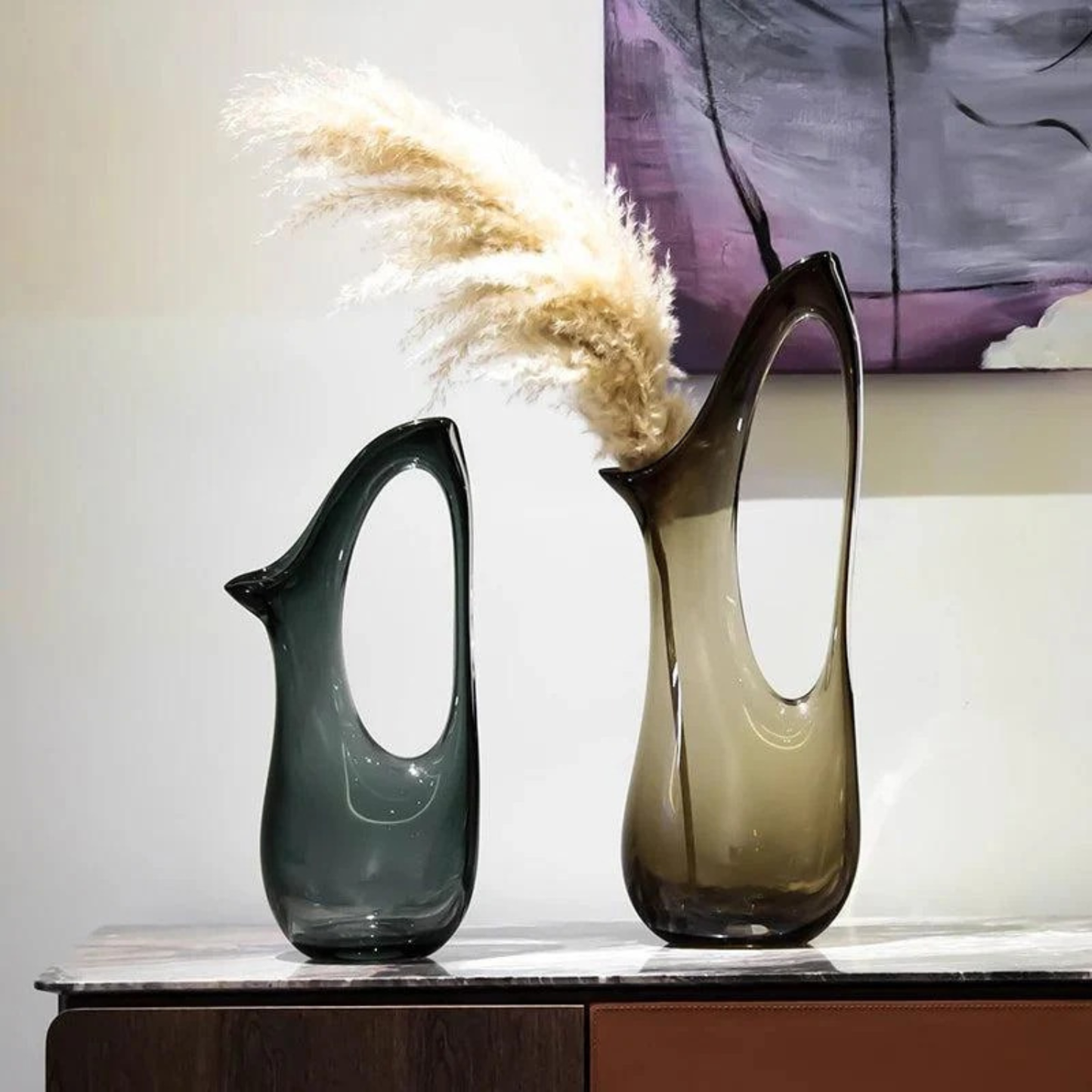 Große handgefertigte Glasvase – modernes Vogel-Design für Blumen