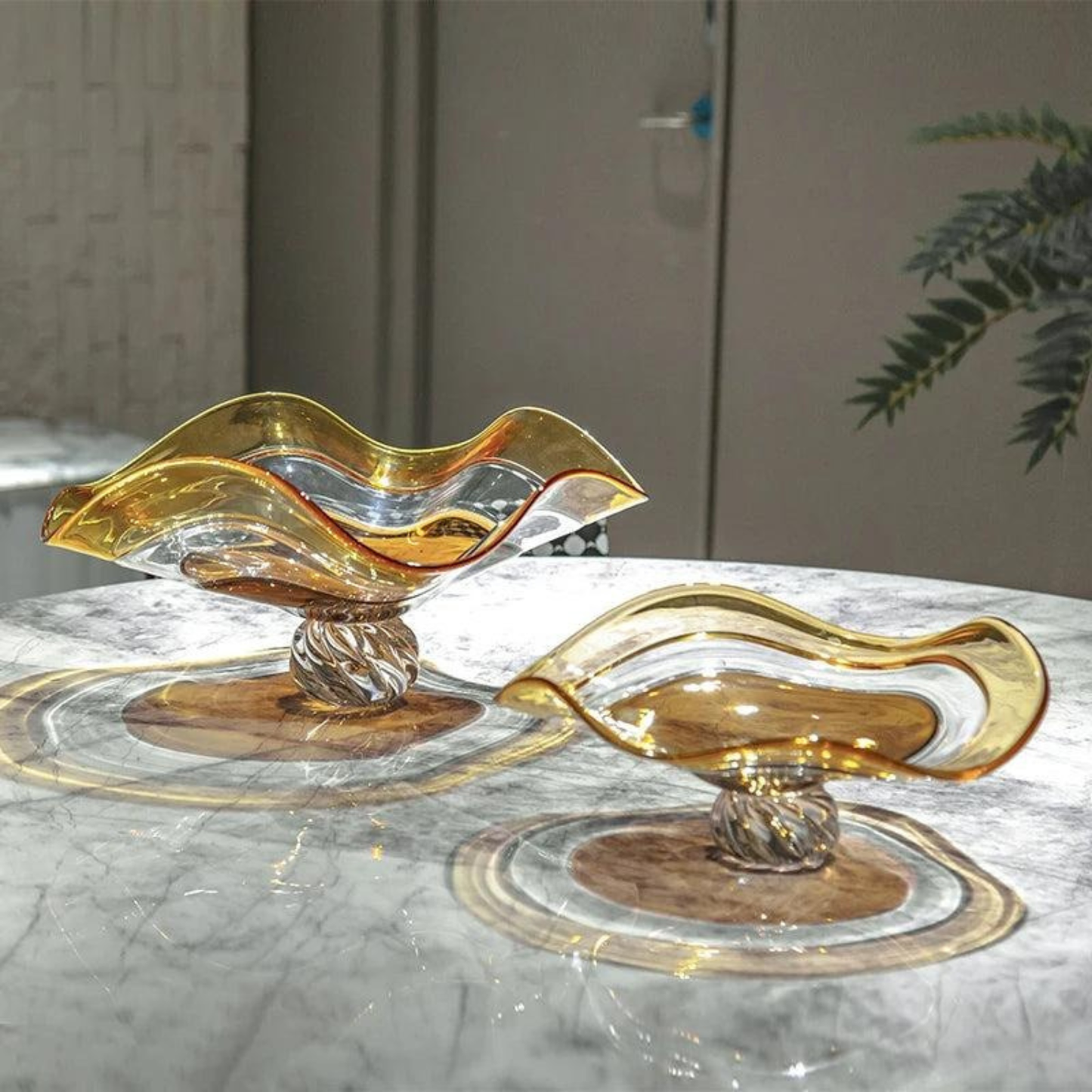 2er Set Luxus Modern Handgefertigte Braune Glas Schalen