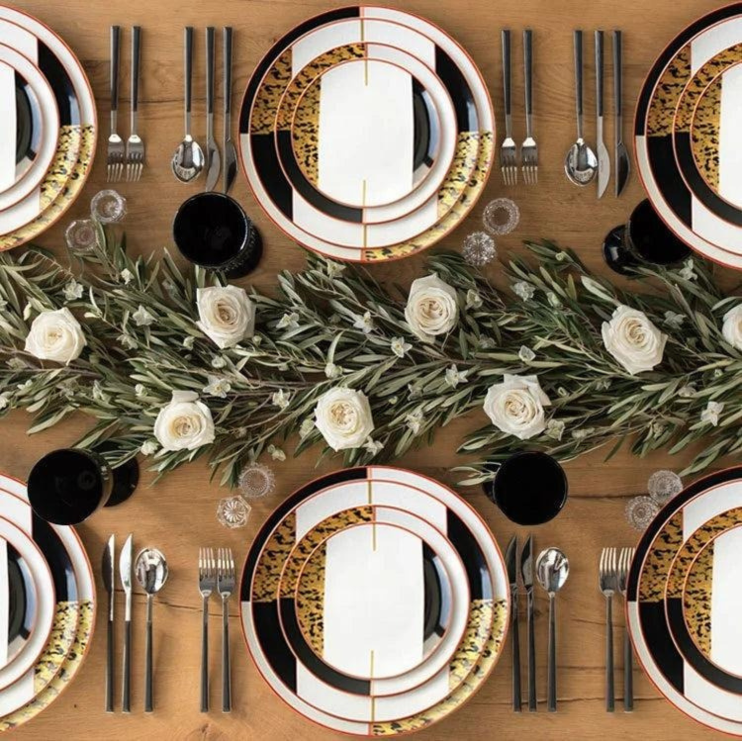 Schwarz Gold Marmor Luxus Bone China Geschirrset