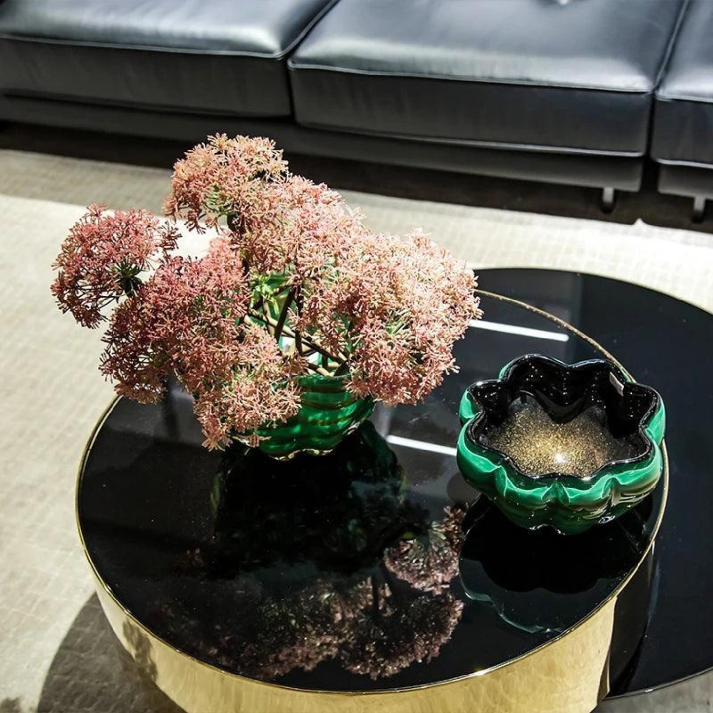 2er Set Luxus Wellenförmige Grüne Glas Schalen