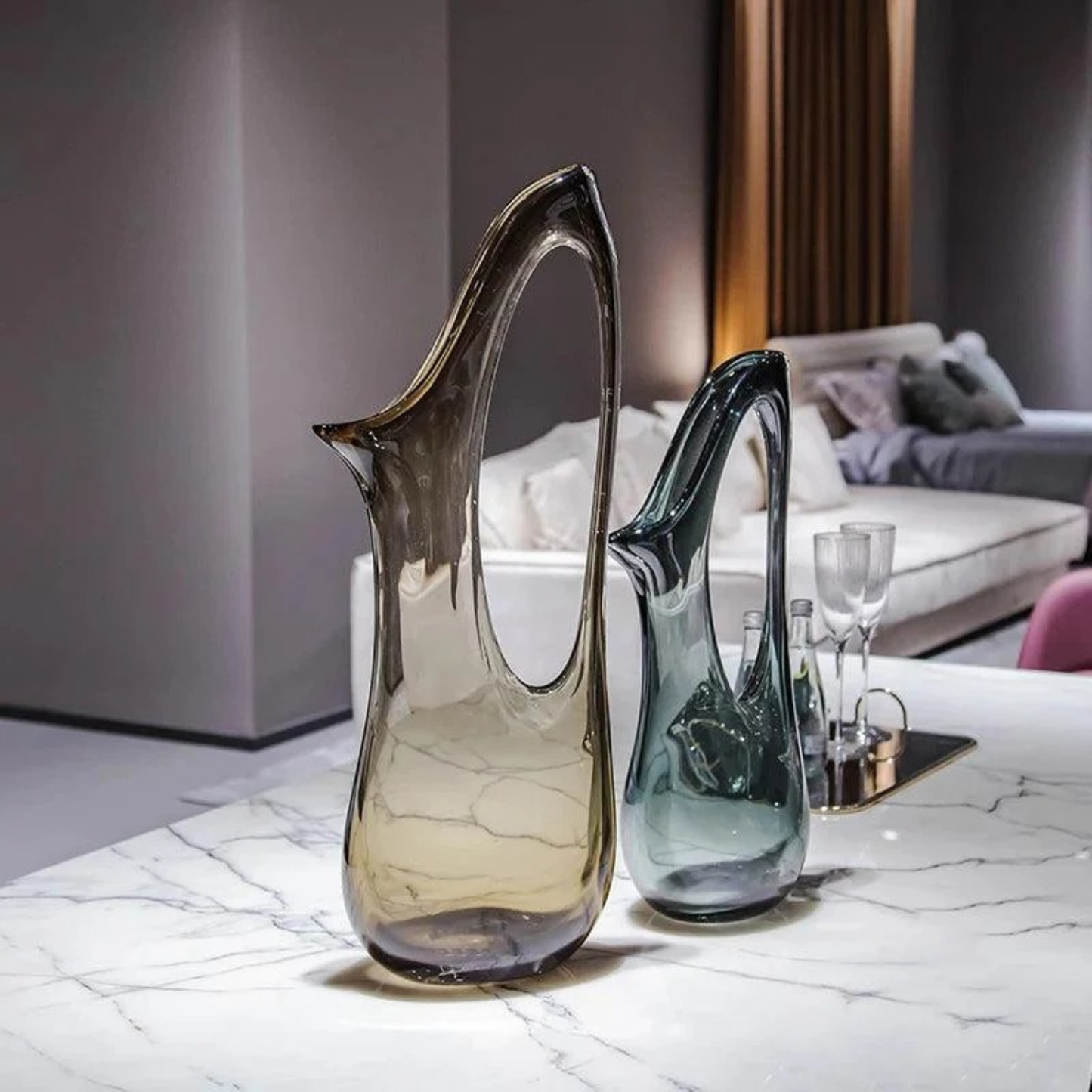 Große handgefertigte Glasvase – modernes Vogel-Design für Blumen