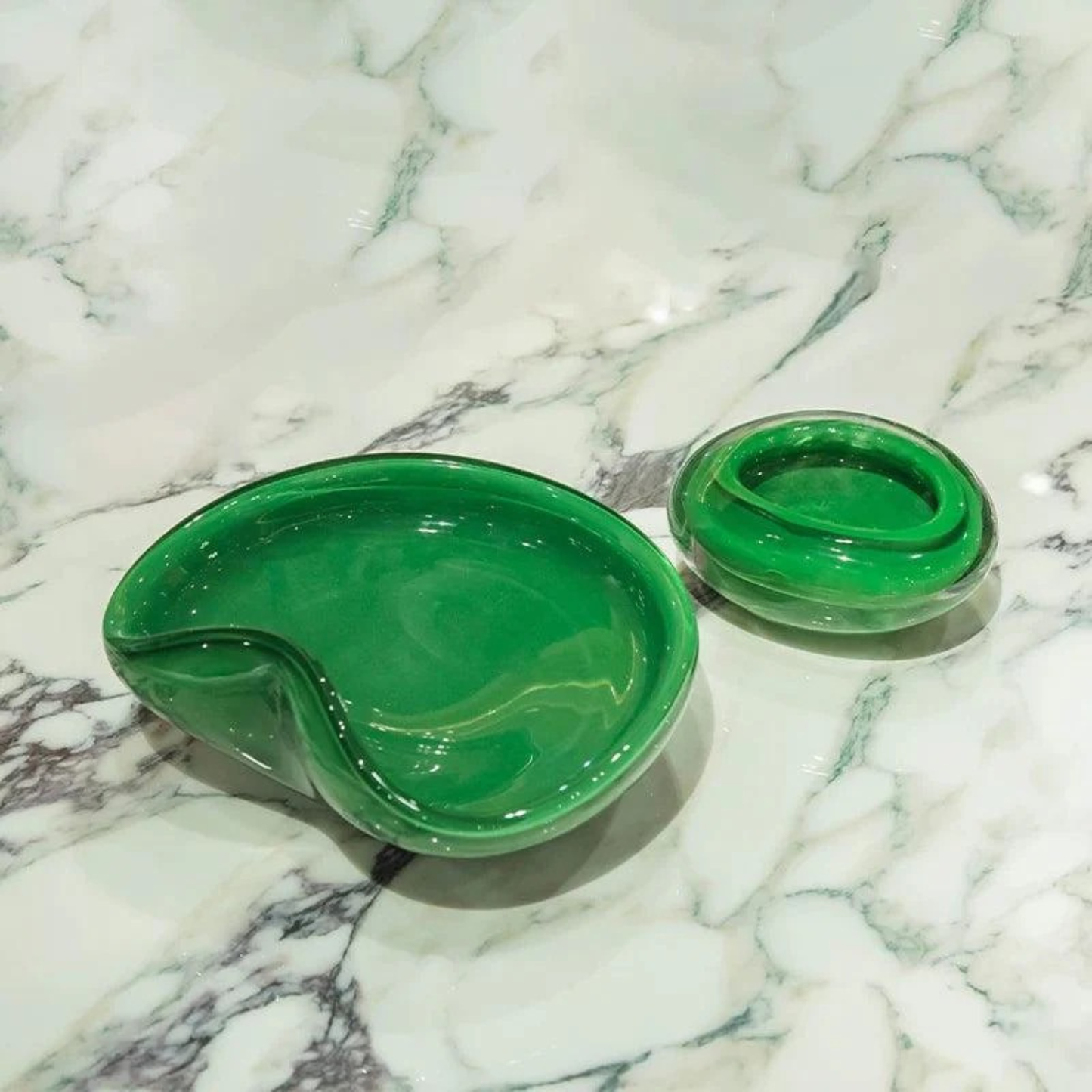 2er Set Grüne Fancy Glas Schale – Dekorative Murano Glas Ornament