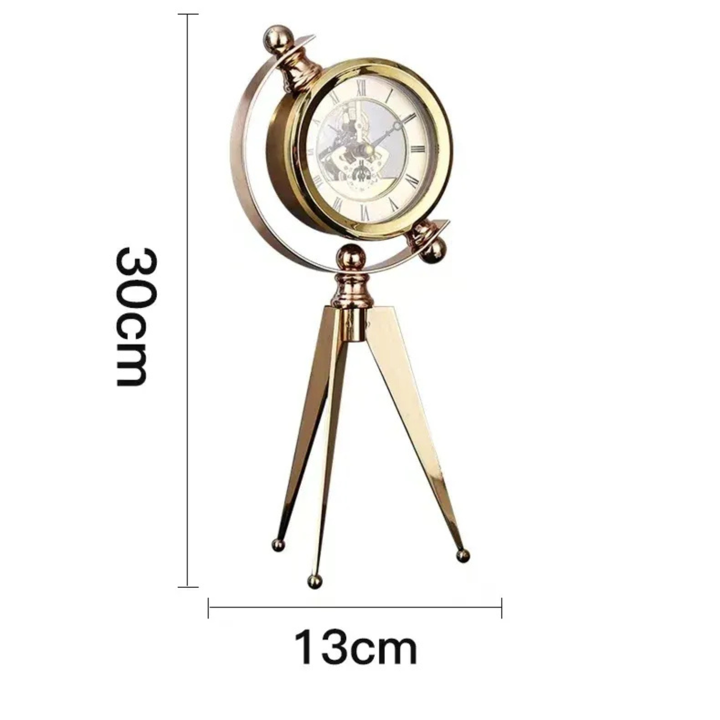 Goldene Tripod-Tischuhr aus Metall