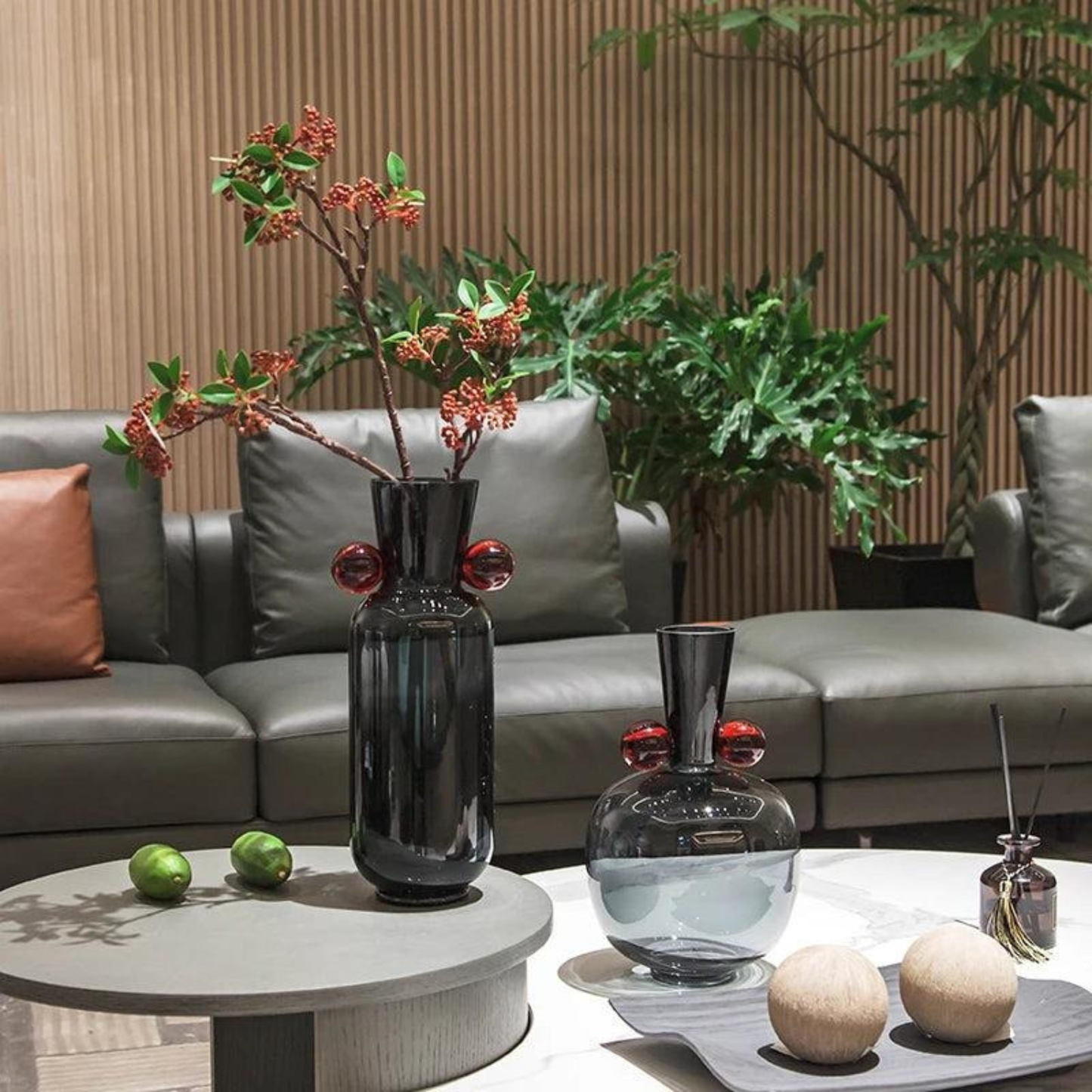 Luxusgraue Glasvase – modern, einzigartig, für Blumen & Hydroponik