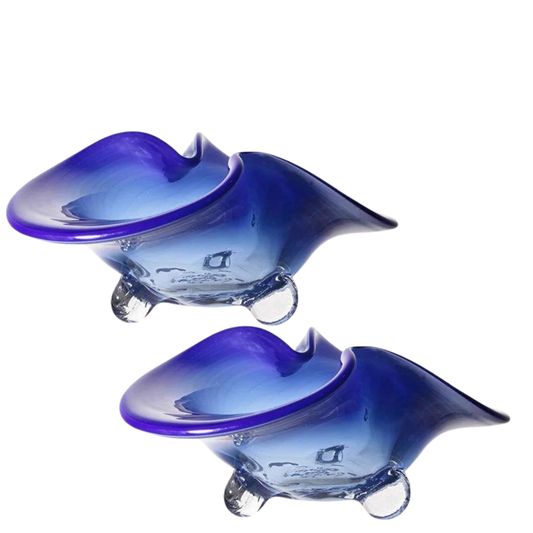 Modern Luxus Handgefertigte Große Blaue Kristallglas Schalen 2tlg