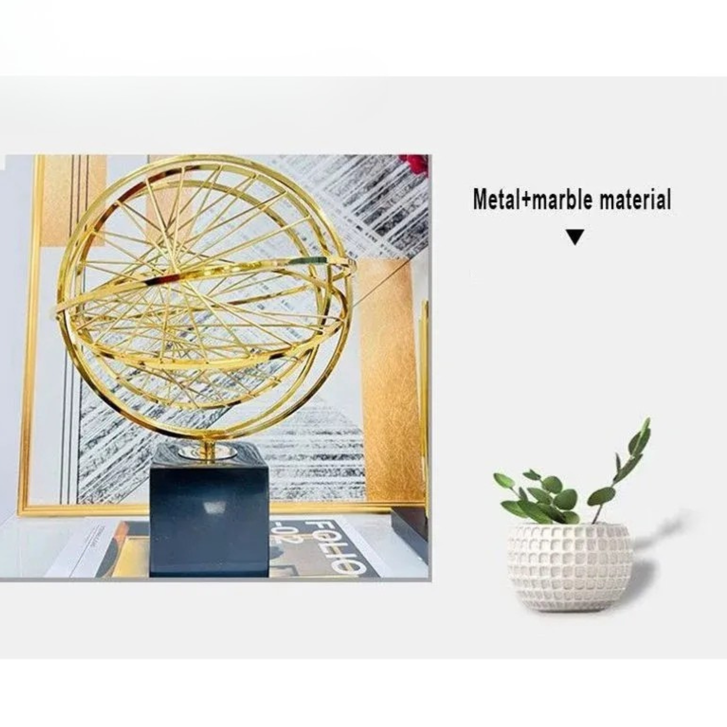 Moderne Goldene Metall-Dekoskulptur mit Marmorfuß