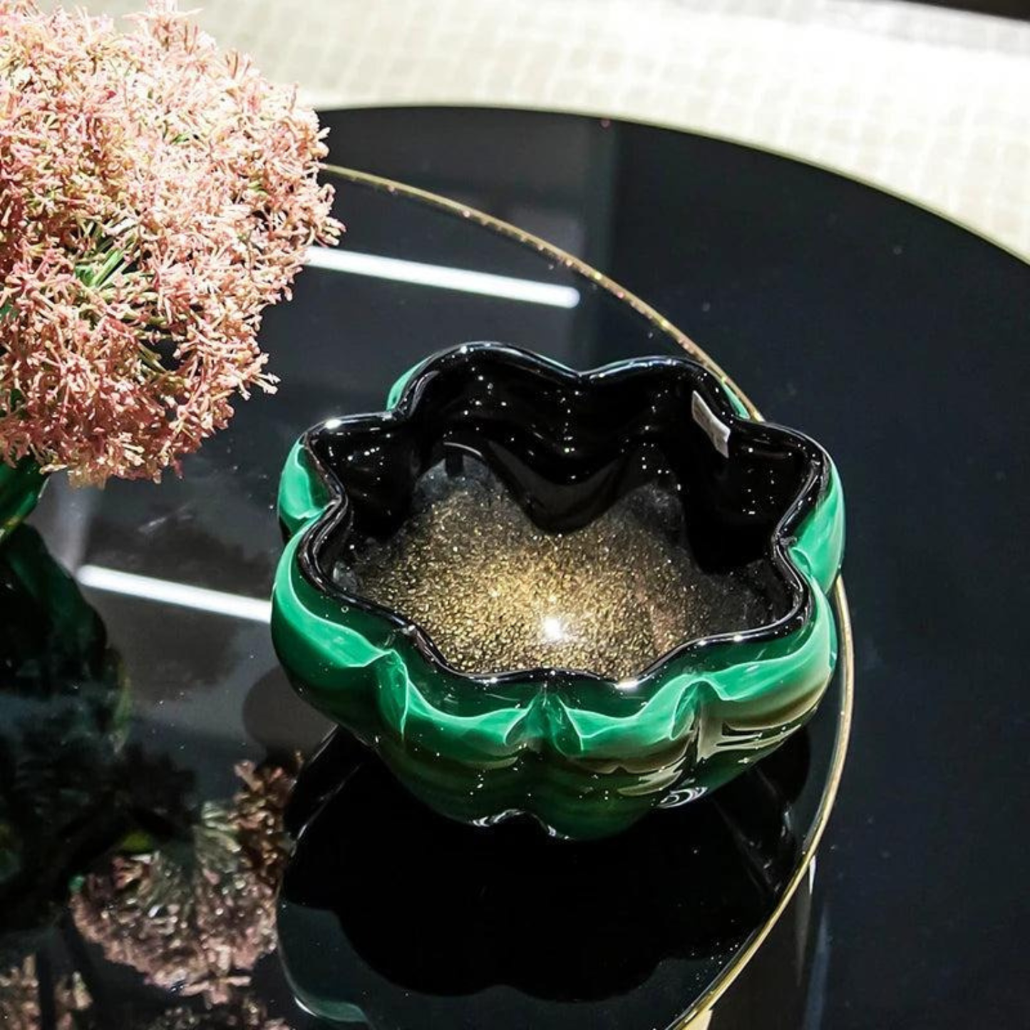 2er Set Luxus Wellenförmige Grüne Glas Schalen