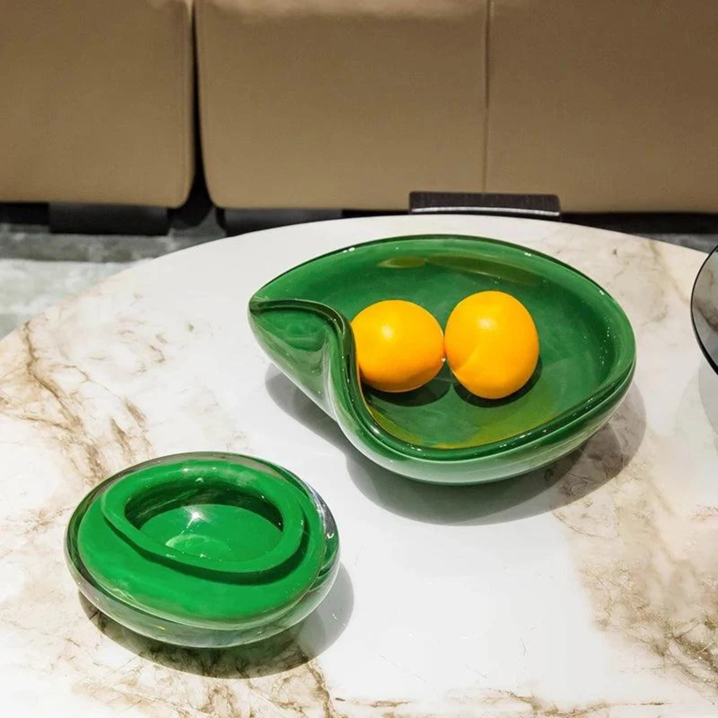 2er Set Grüne Fancy Glas Schale – Dekorative Murano Glas Ornament