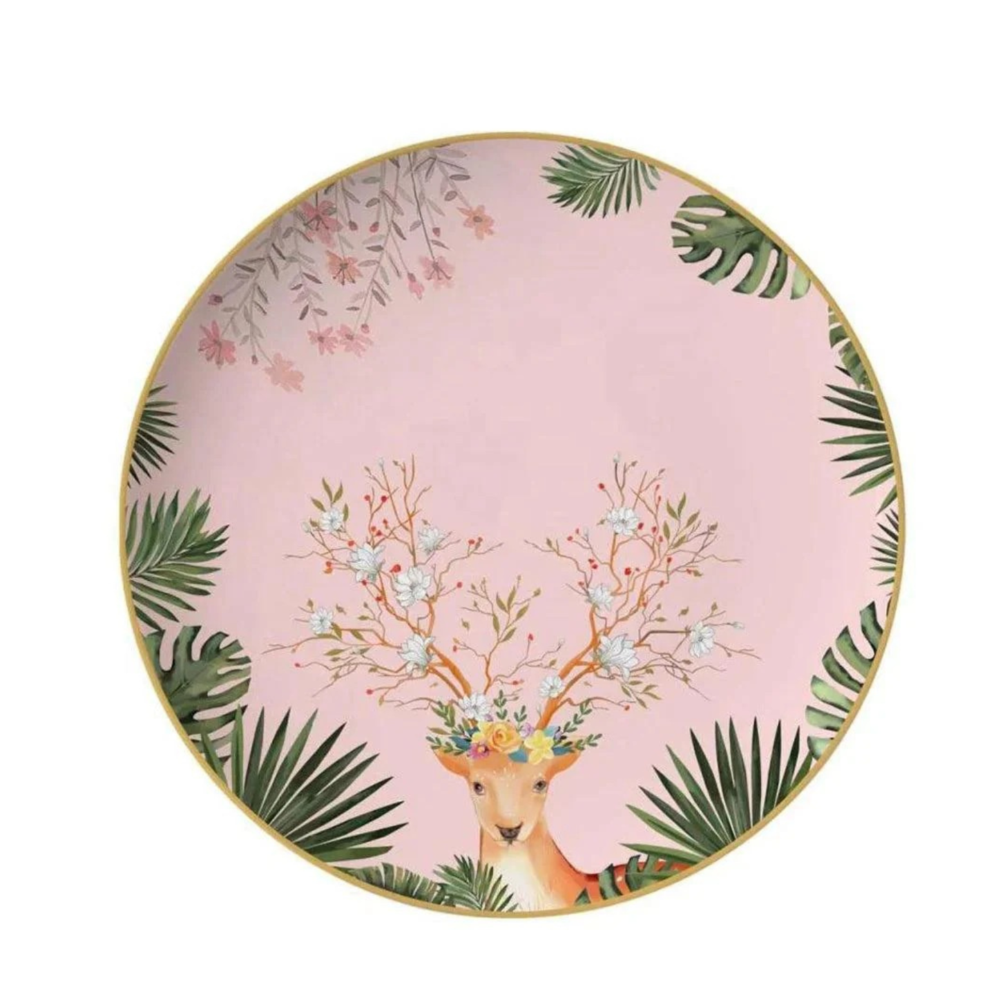 Luxuriöses Pink Tropical Bone China Tellerset