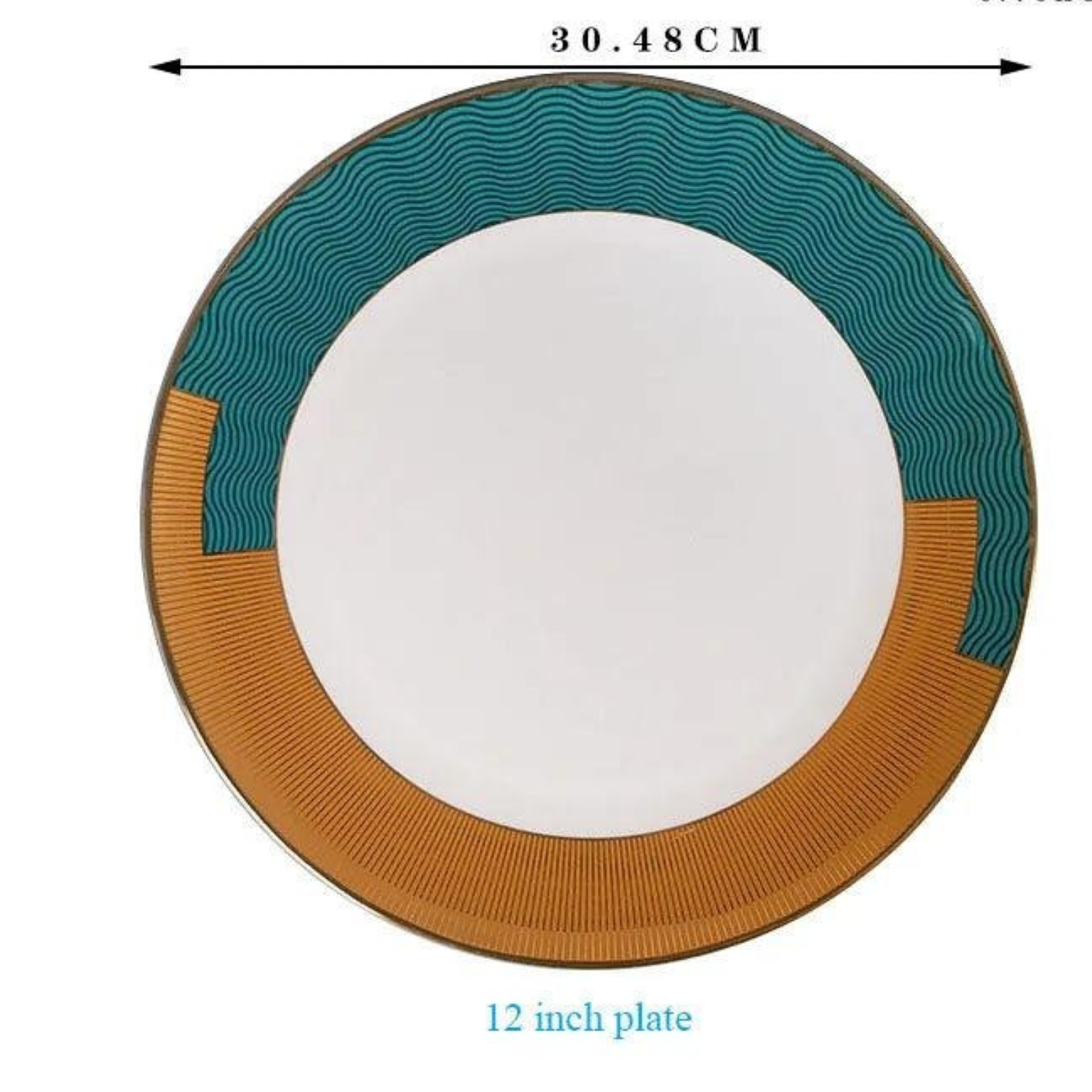 Luxuriöses Green & Yellow Circular Bone China Geschirrset