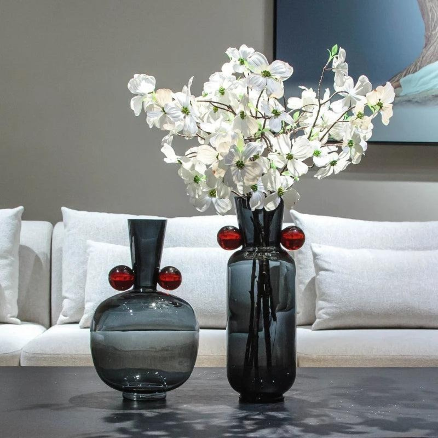 Luxusgraue Glasvase – modern, einzigartig, für Blumen & Hydroponik