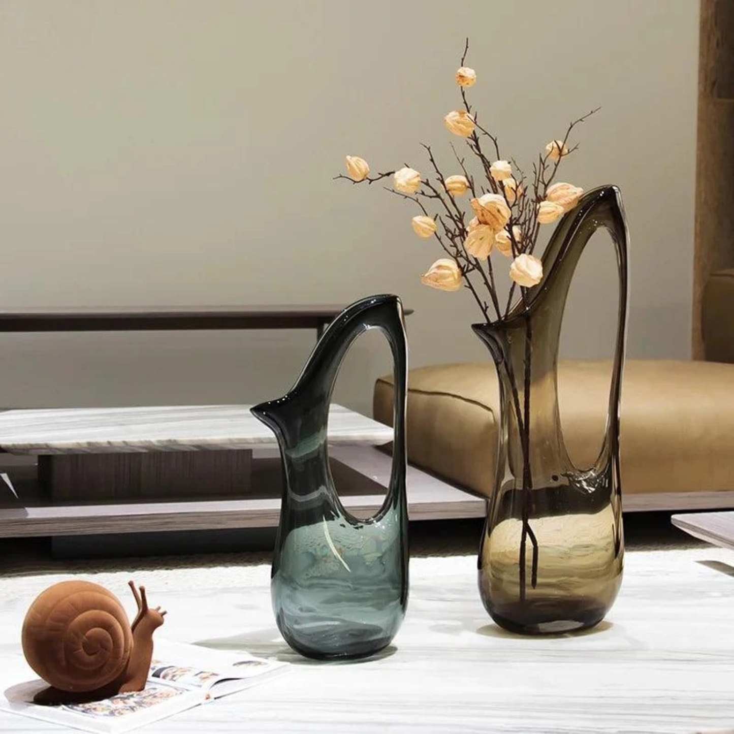 Große handgefertigte Glasvase – modernes Vogel-Design für Blumen