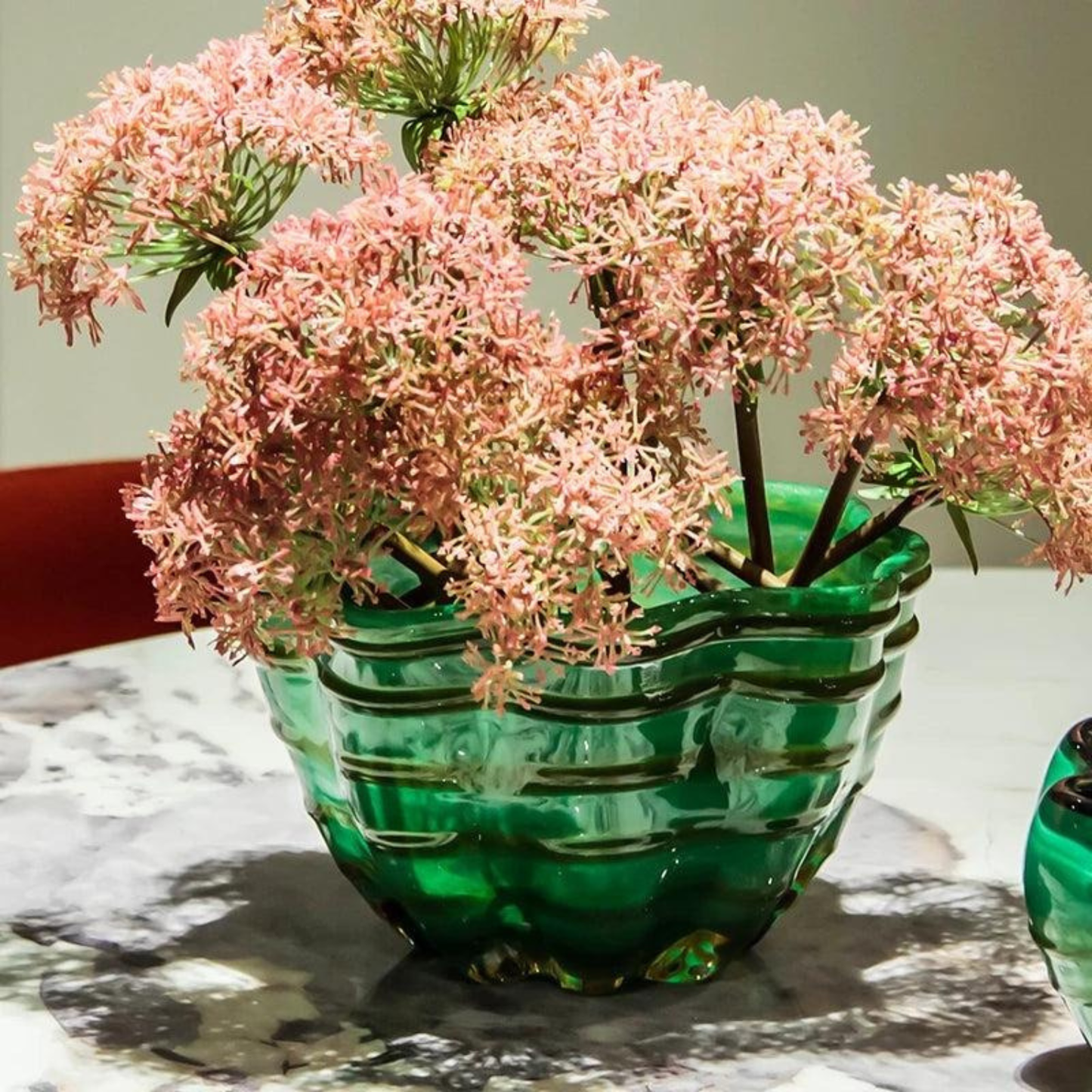 2er Set Luxus Wellenförmige Grüne Glas Schalen