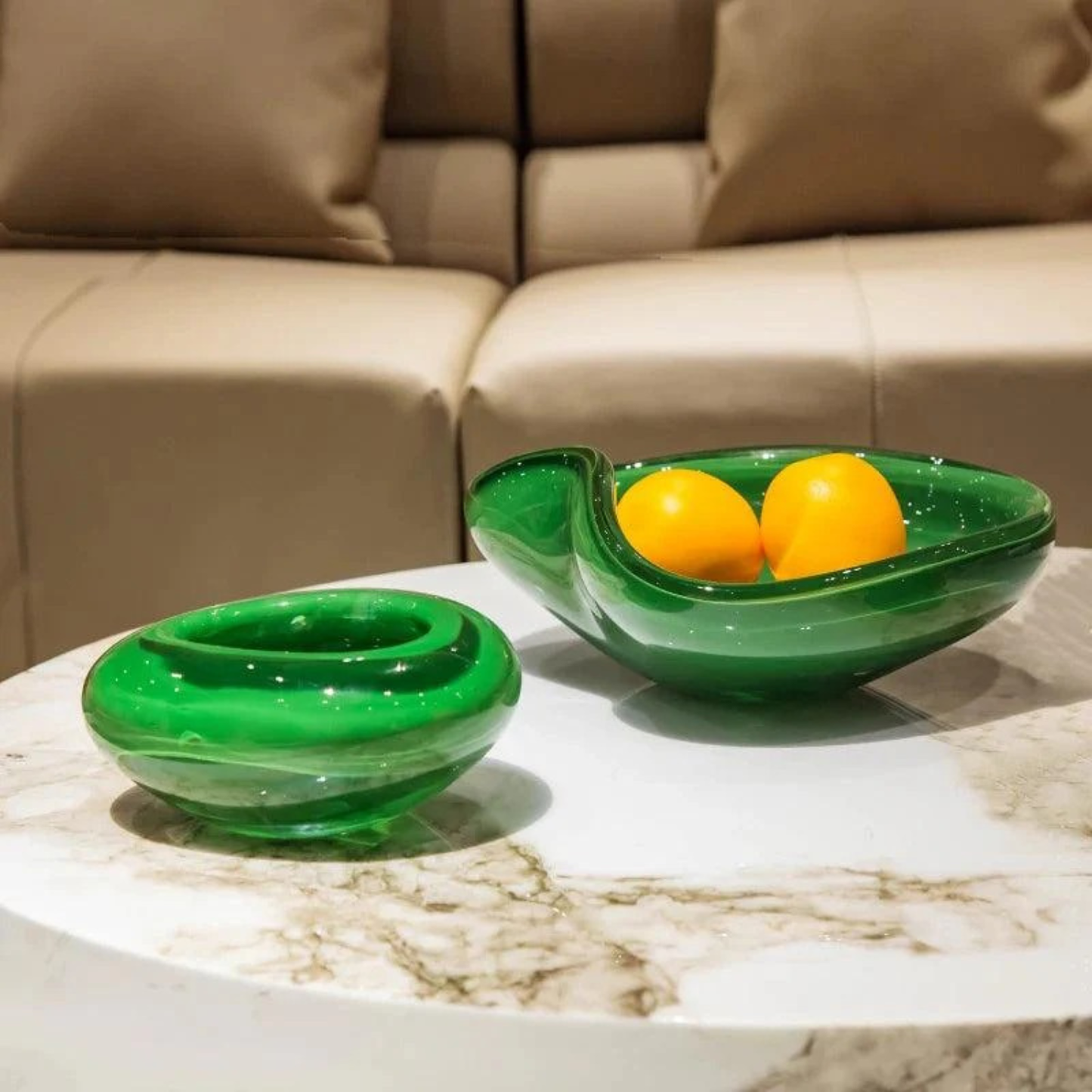 2er Set Grüne Fancy Glas Schale – Dekorative Murano Glas Ornament