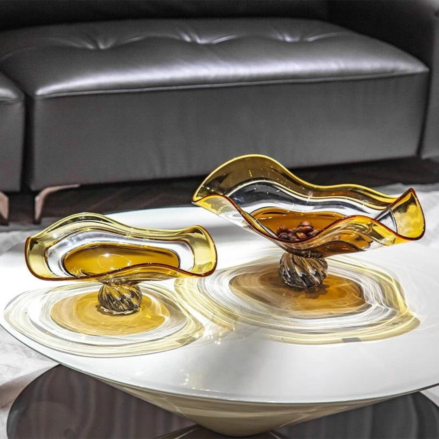 2er Set Luxus Modern Handgefertigte Braune Glas Schalen