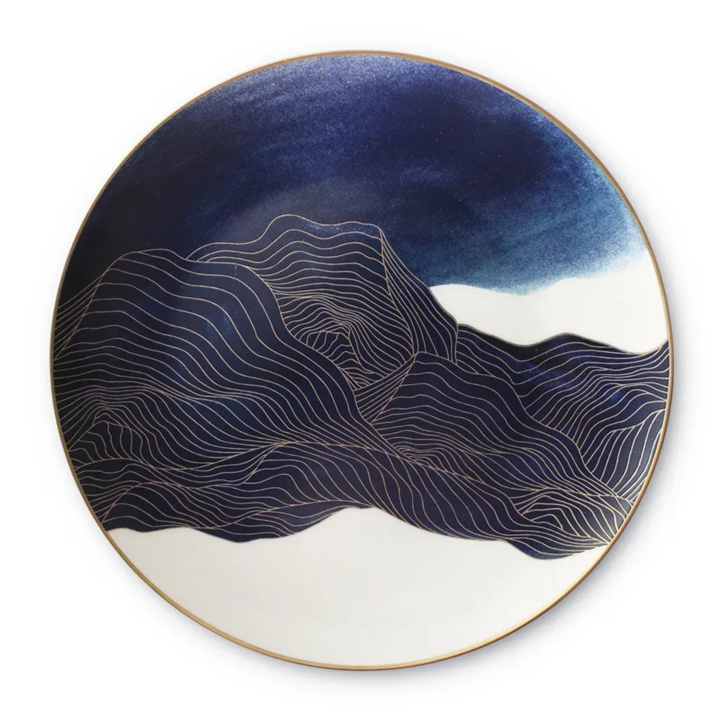 Luxuriöses Blau-Marmor Bone China Geschirrset mit Goldrand