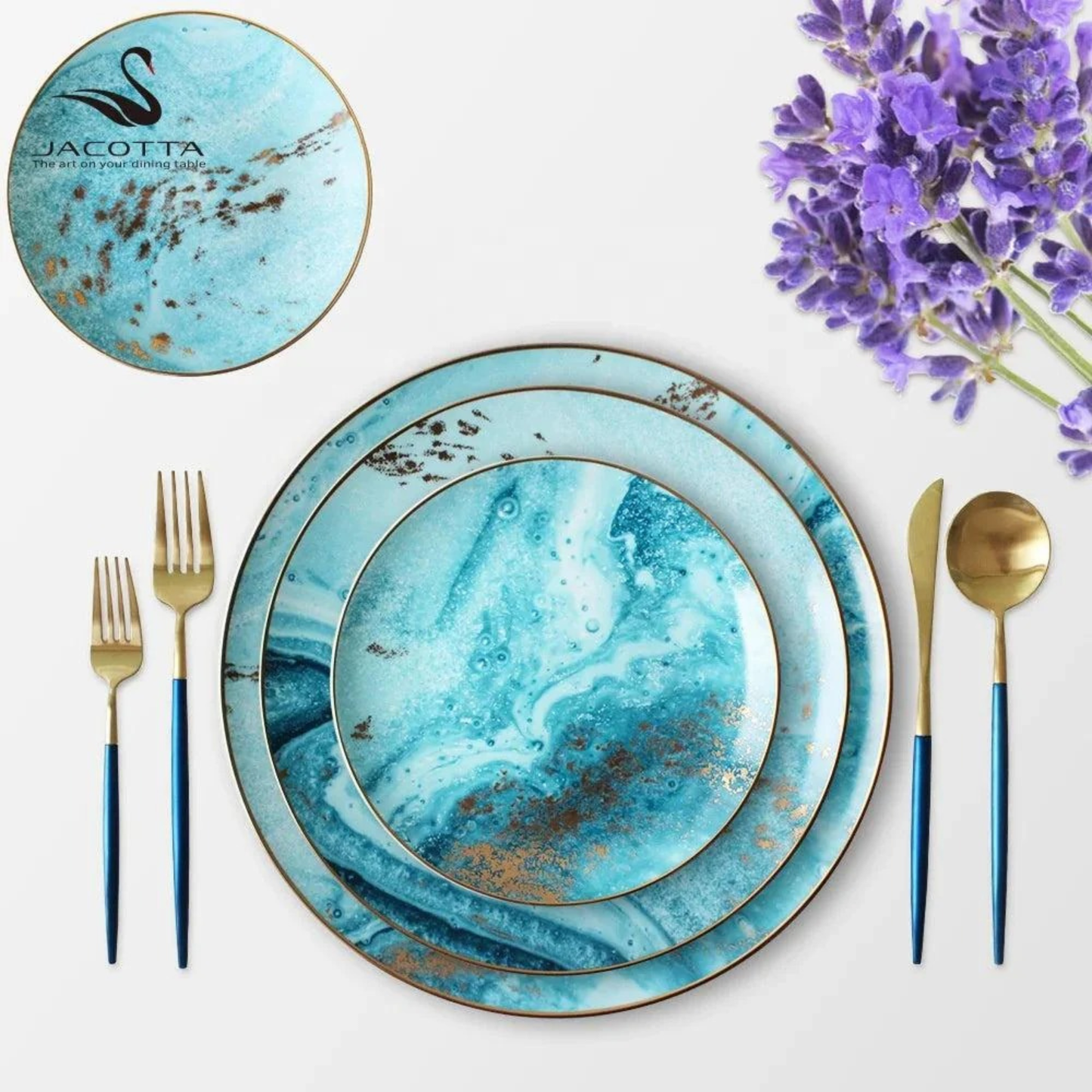 Blau Goldrand Klassisches Luxus Geschirrset
