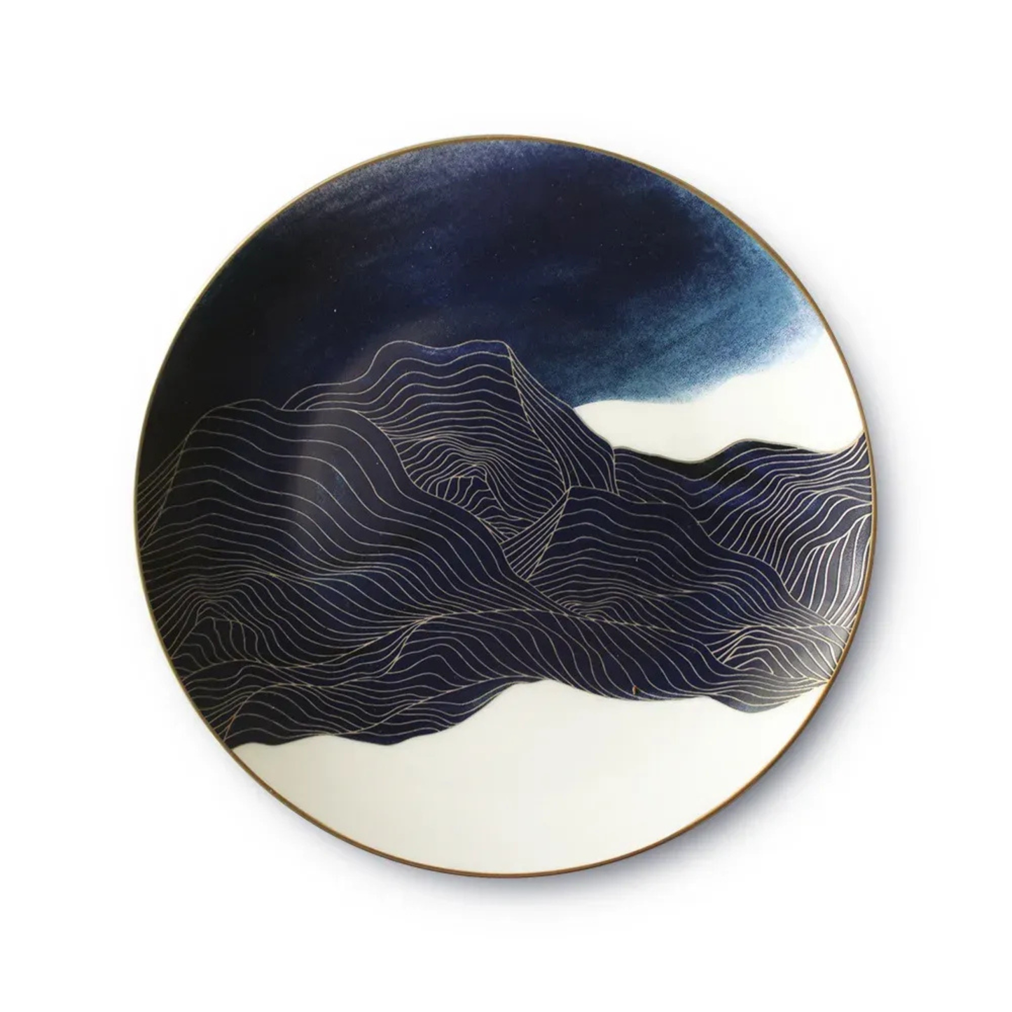 Luxuriöses Blau-Marmor Bone China Geschirrset mit Goldrand