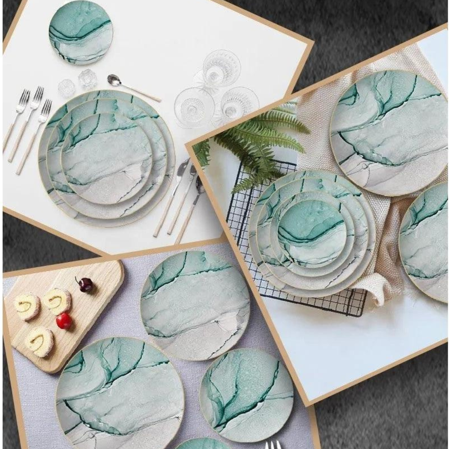 Luxuriöses Green Marble Bone China Geschirrset