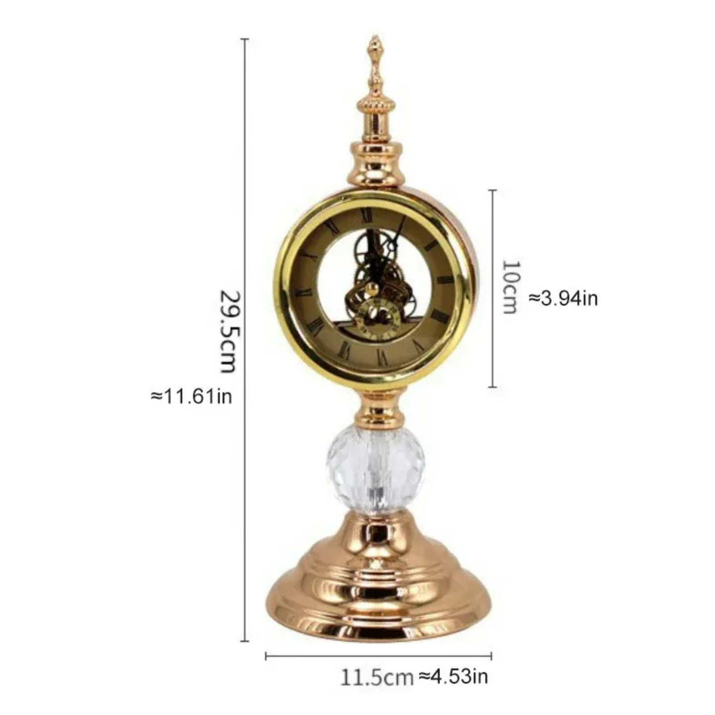 Retro Goldene Mechanische Tischuhr mit Kristallfuß