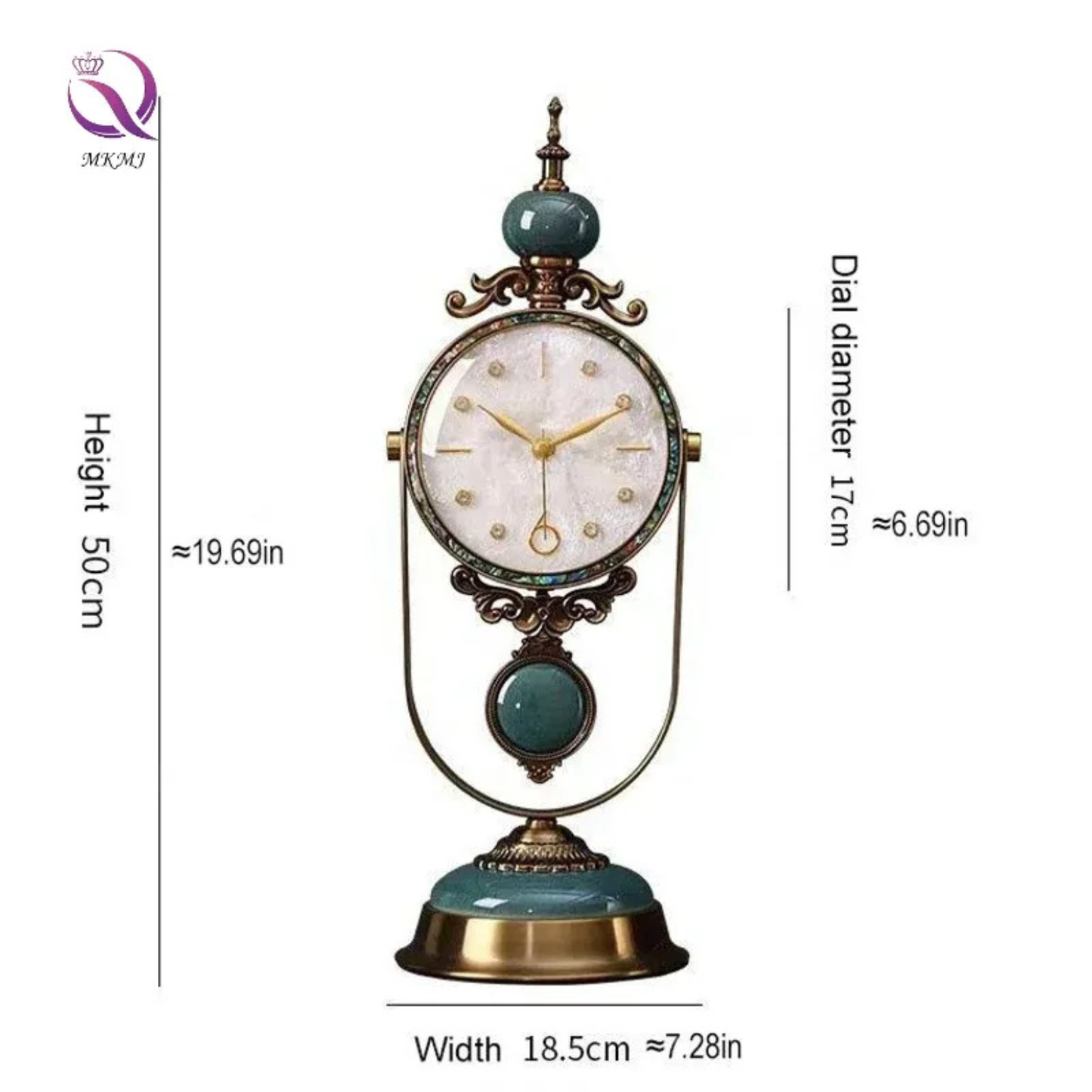 Retro Europäische Tischuhr aus Glas und Messing