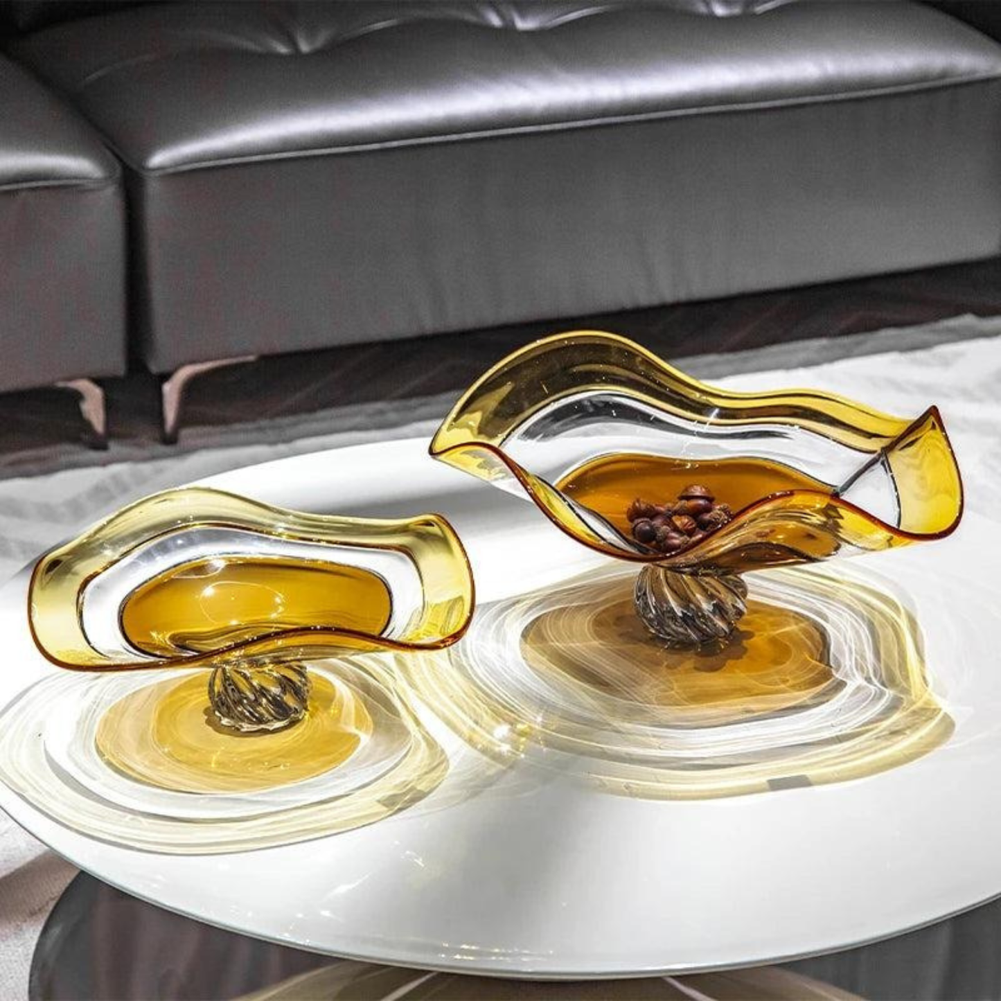 2er Set Luxus Modern Handgefertigte Braune Glas Schalen