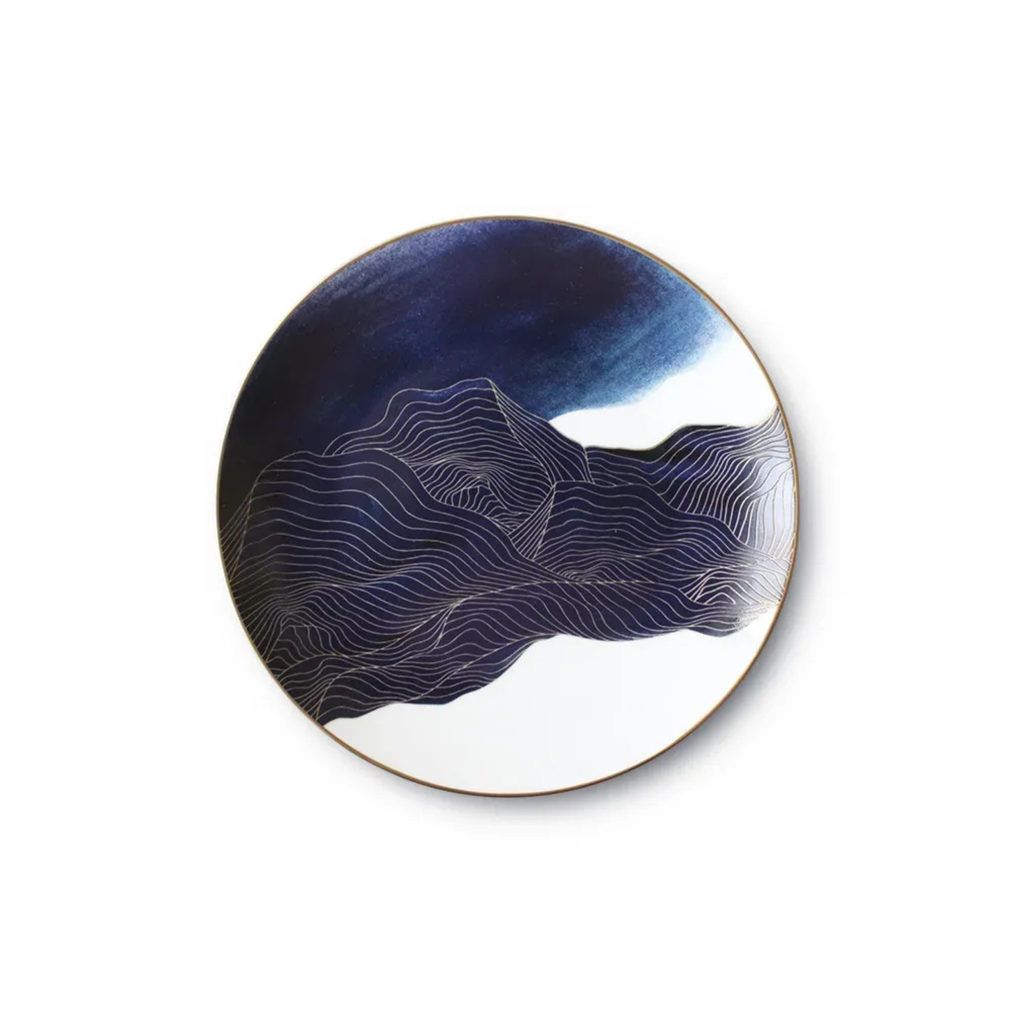 Luxuriöses Blau-Marmor Bone China Geschirrset mit Goldrand