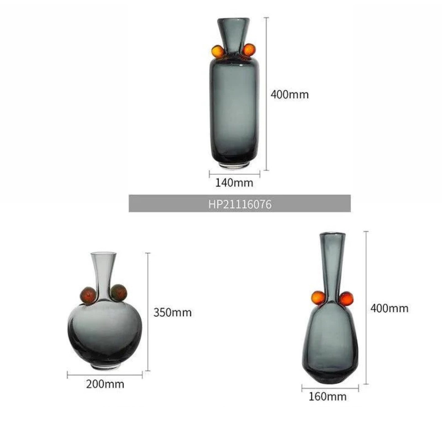 Luxusgraue Glasvase – modern, einzigartig, für Blumen & Hydroponik