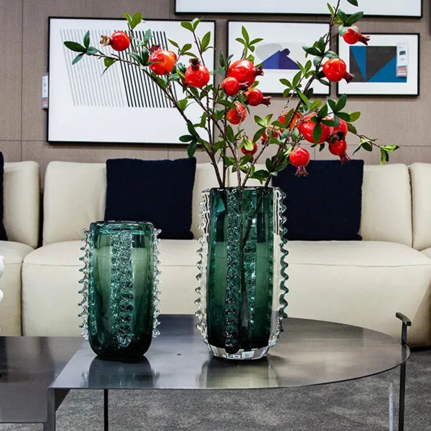 Set aus 2 handgefertigten Glasvasen – dick, schwer, luxuriös, modern