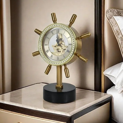 Goldene nautische Tischuhr aus Kristall, Metall und Marmor