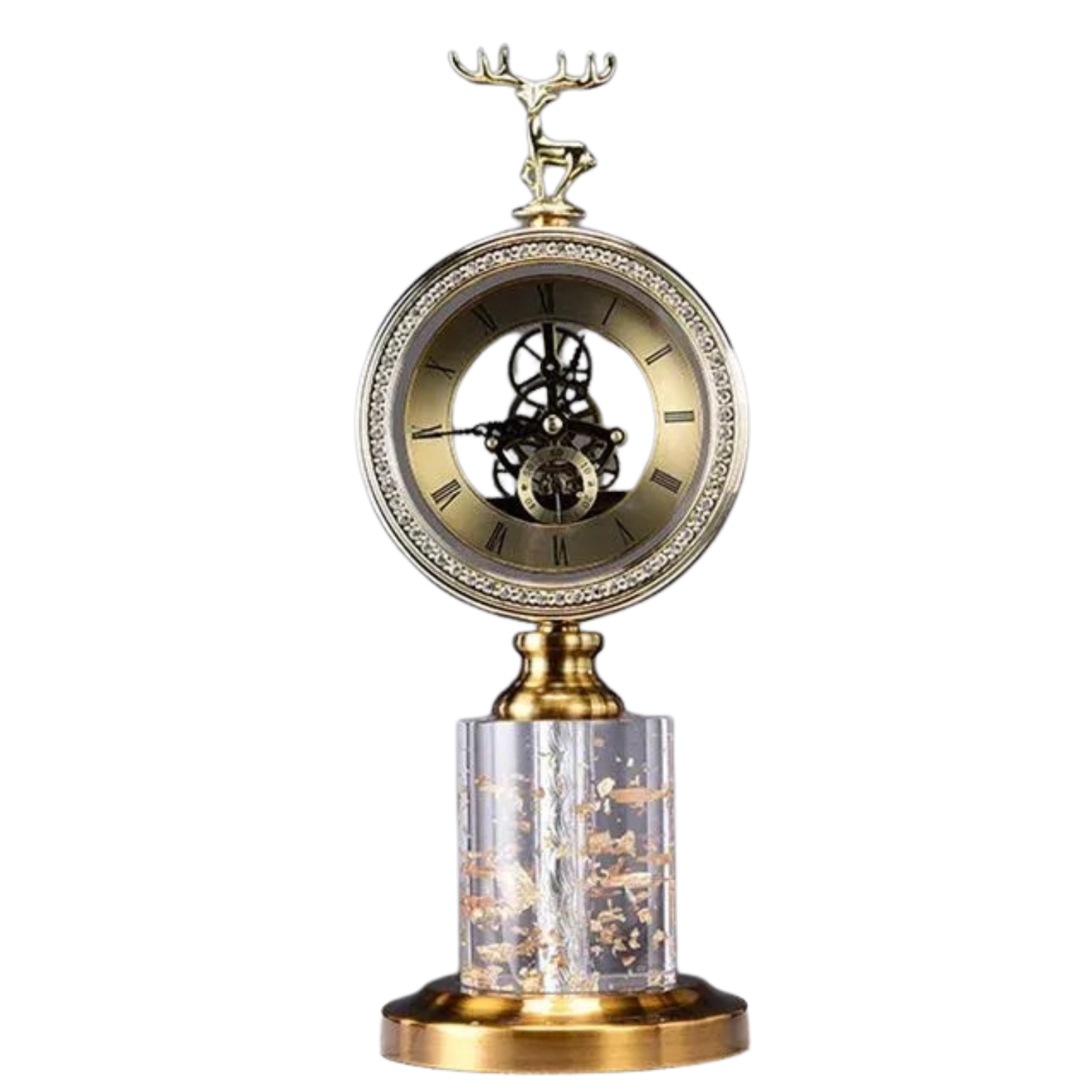 Luxuriöse Goldene Hirschkopf-Tischuhr mit Marmorsockel