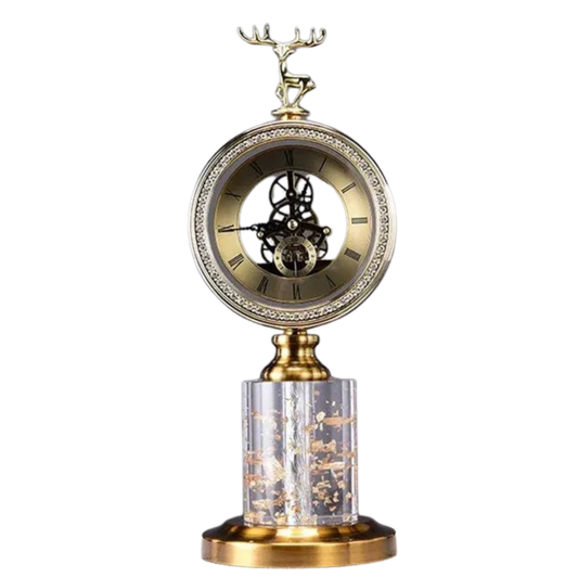 Luxuriöse Goldene Hirschkopf-Tischuhr mit Marmorsockel