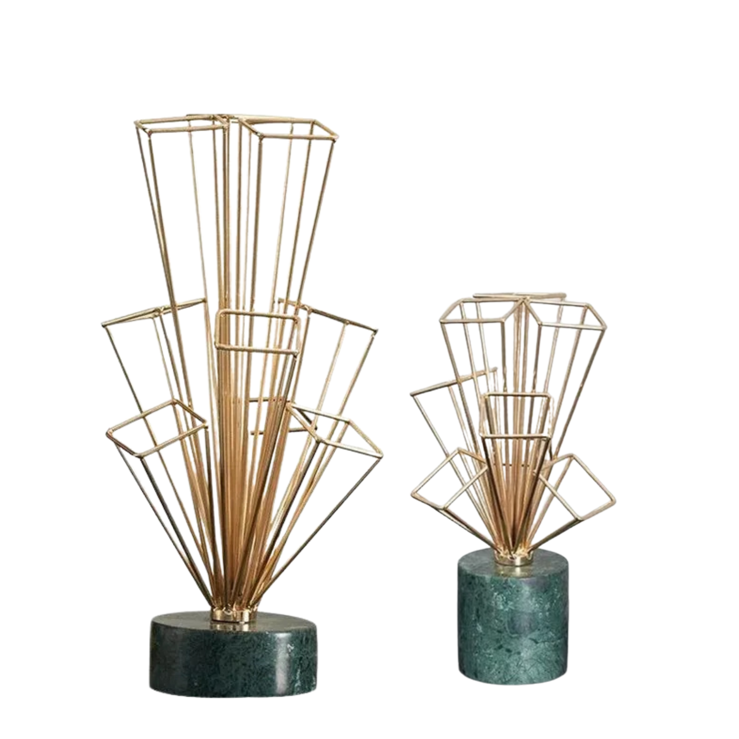Luxus 2er Set Gold Metall Skulpturen mit Marmorfuß Kaleidoskop Design