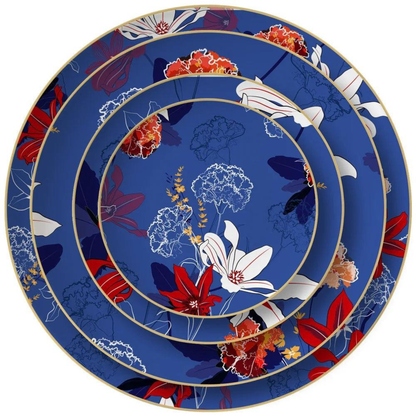 Luxuriöses Blue Fragmenté Bone China Tellerset