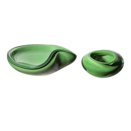 2er Set Grüne Fancy Glas Schale – Dekorative Murano Glas Ornament