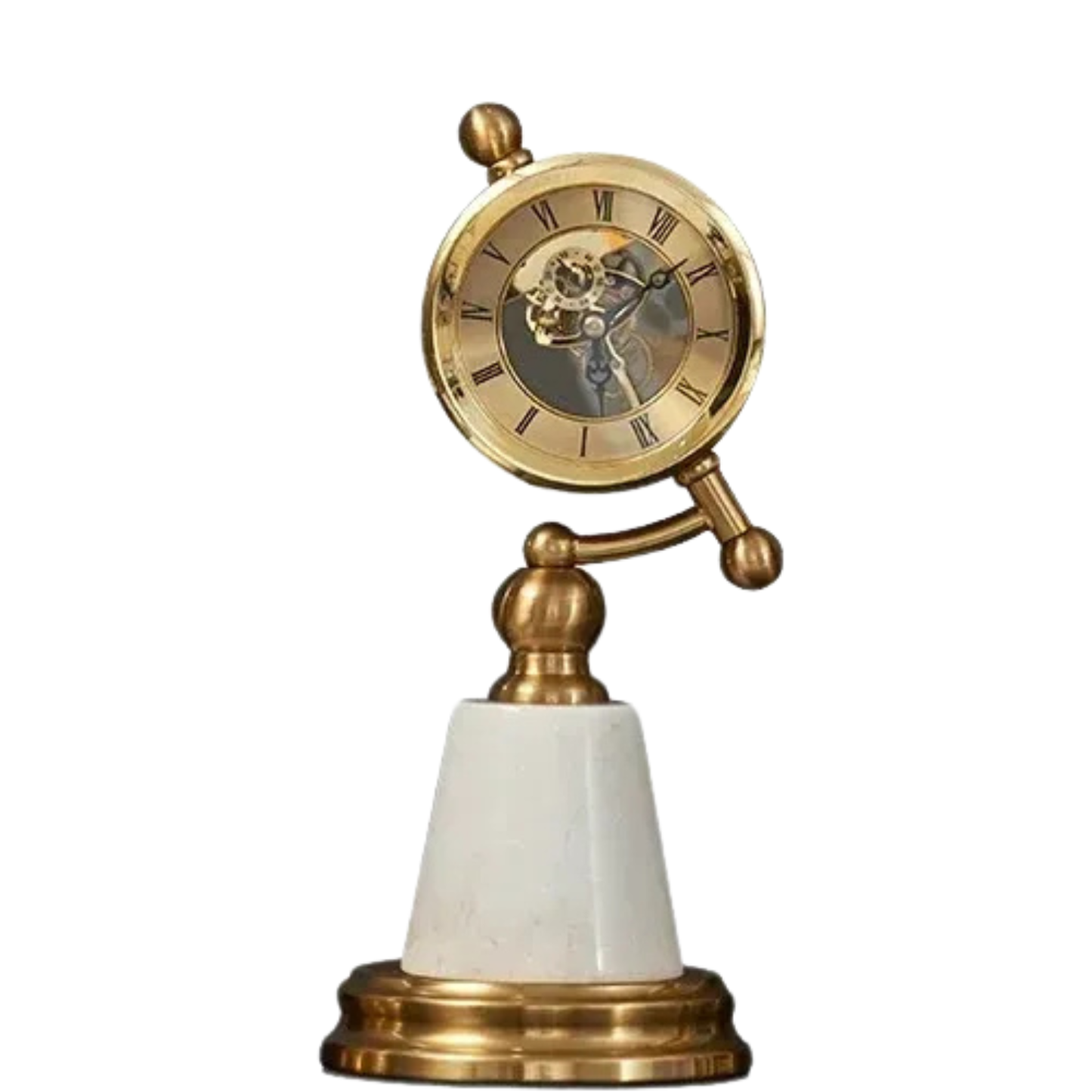 Luxus Tischuhr mit Kristallkugel und Marmor Sockel in Gold 30cm