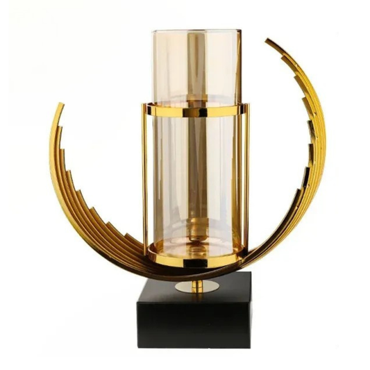 Große Goldene Glasvase mit Metallrahmen – 34 cm