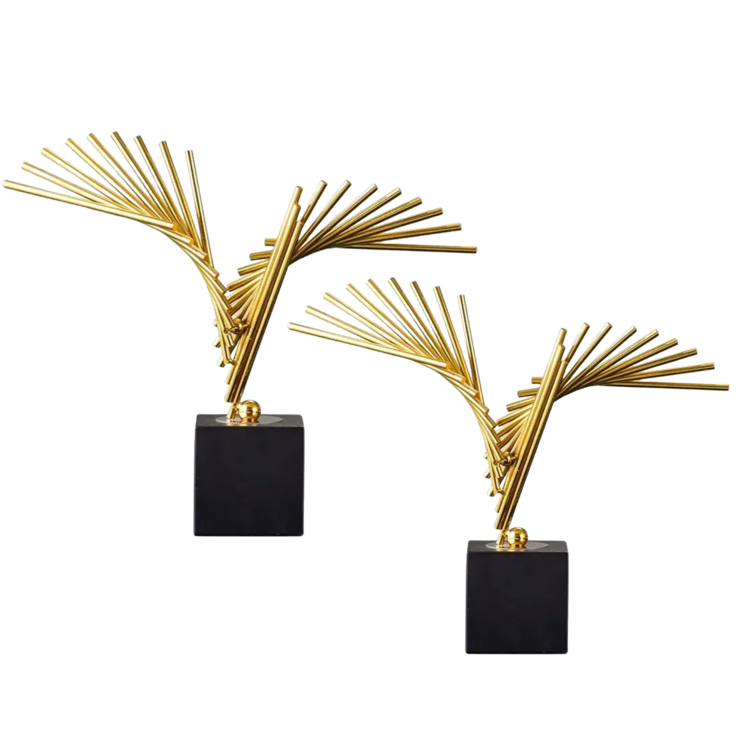 2er Set Luxus Gold Metall Skulpturen auf Marmor Basis Modern